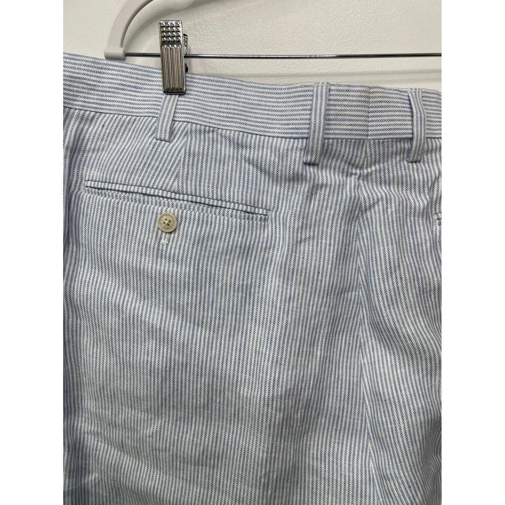 New Banana Republic Blue White Striped‎ Linen Pleated Trousers 38 Beach Coastal